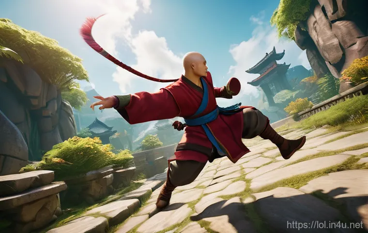 리그 오브 레전드 승률 높은 콤보 - A dynamic close-up of Lee Sin, the blind monk, mid-air executing an "Insec Kick" on an enemy champio...