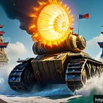 리그 오브 레전드 타워 구조와 사용법 - A detailed fantasy-style League of Legends turret standing tall on a vibrant battlefield, surrounded...