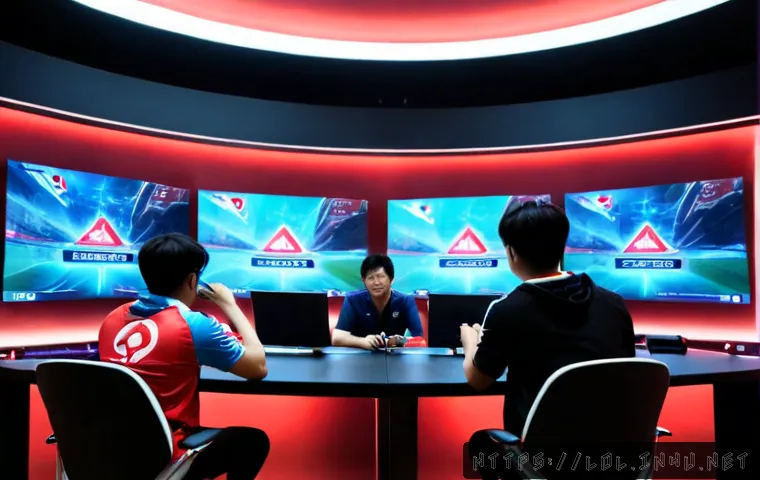 Home 15 리그 오브 레전드 밴픽 우선순위 - Photorealistic esports strategy room, diverse professional gaming team seated around a large desk, s...